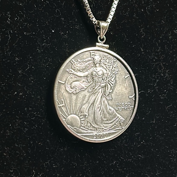 Silver I oz dollar coin necklace and chain